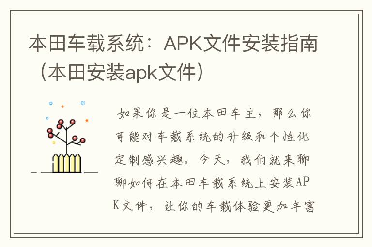 本田车载系统：APK文件安装指南（本田安装apk文件）